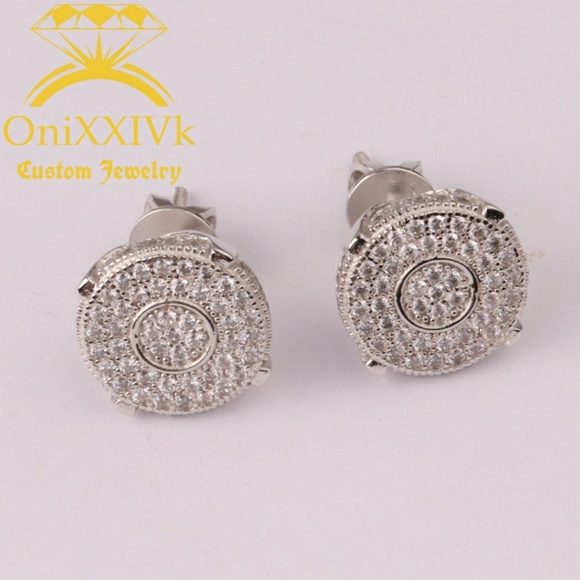 Iced Out Custom 925 Silver Studded Earrings - Picture 1 of 2